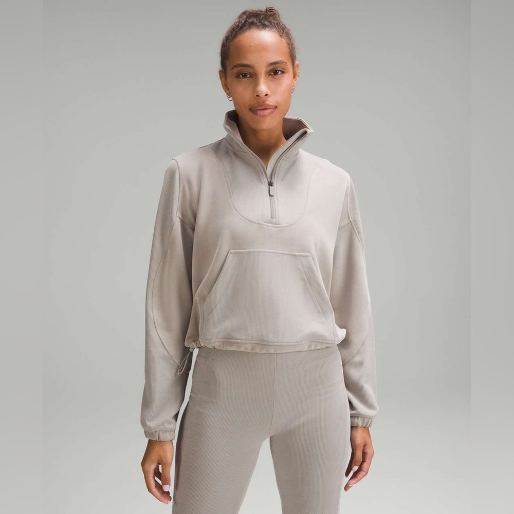 Lululemon brushed softstreme ribbed half zip Riverstone sz 8